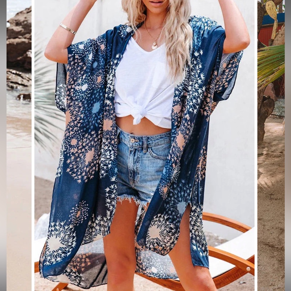 Navy Print Loose Flowy Cover-Up